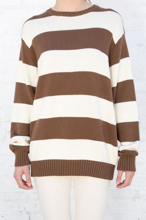 Chandail Brandy Melville Brianna Coton Thick Stripe Marron Blanche | PAL-07859602